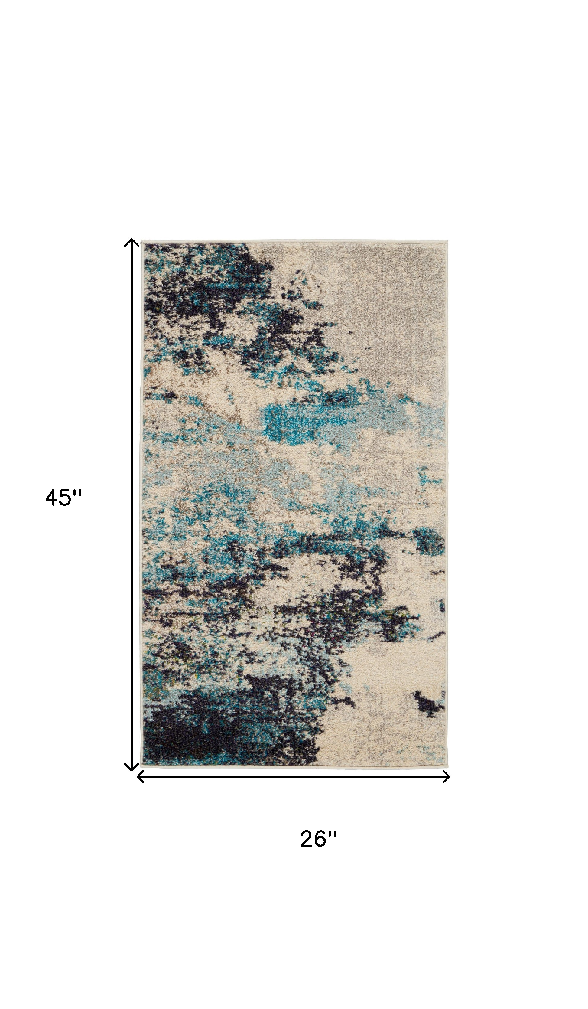 2" X 4" Ivory And Teal Blue Abstract Power Loom Non Skid Area Rug