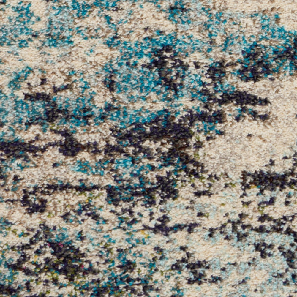 2" X 4" Ivory And Teal Blue Abstract Power Loom Non Skid Area Rug
