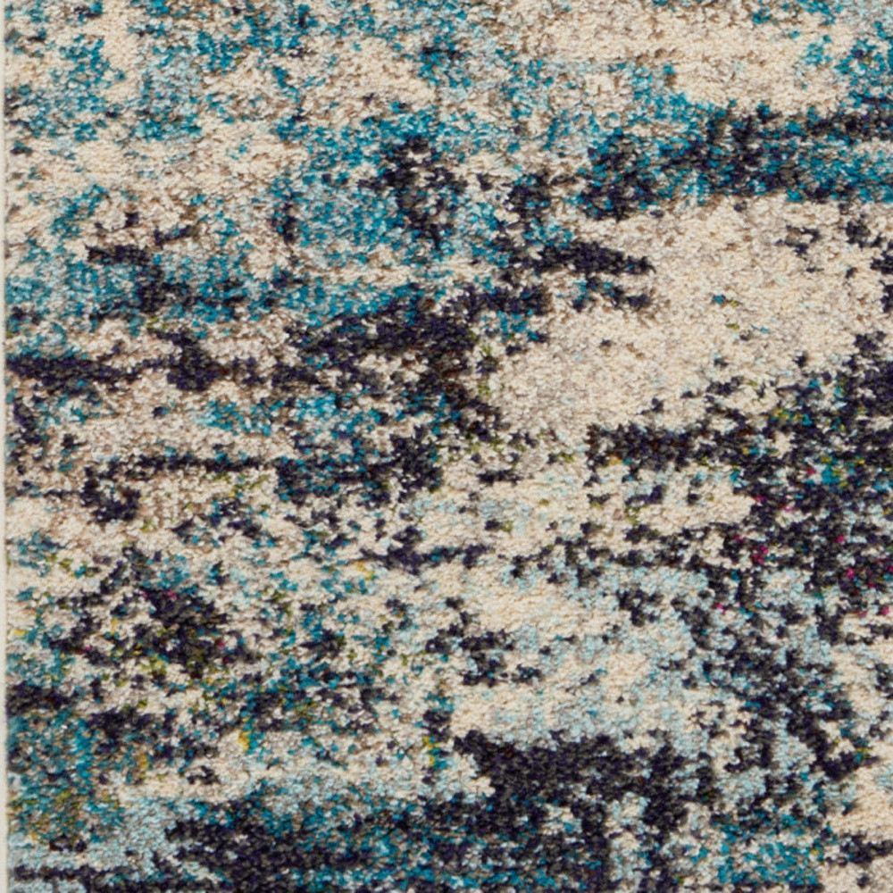 2" X 4" Ivory And Teal Blue Abstract Power Loom Non Skid Area Rug