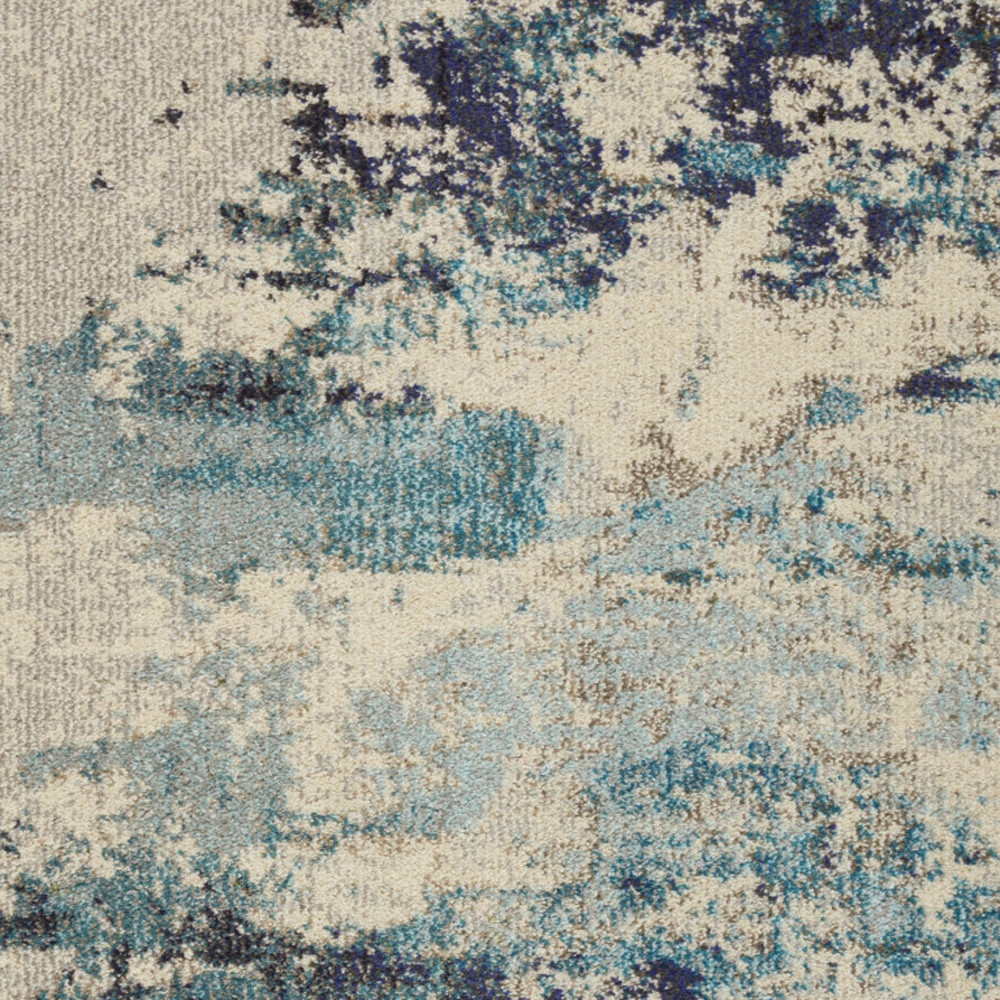 3" X 5" Ivory And Teal Blue Abstract Power Loom Non Skid Area Rug