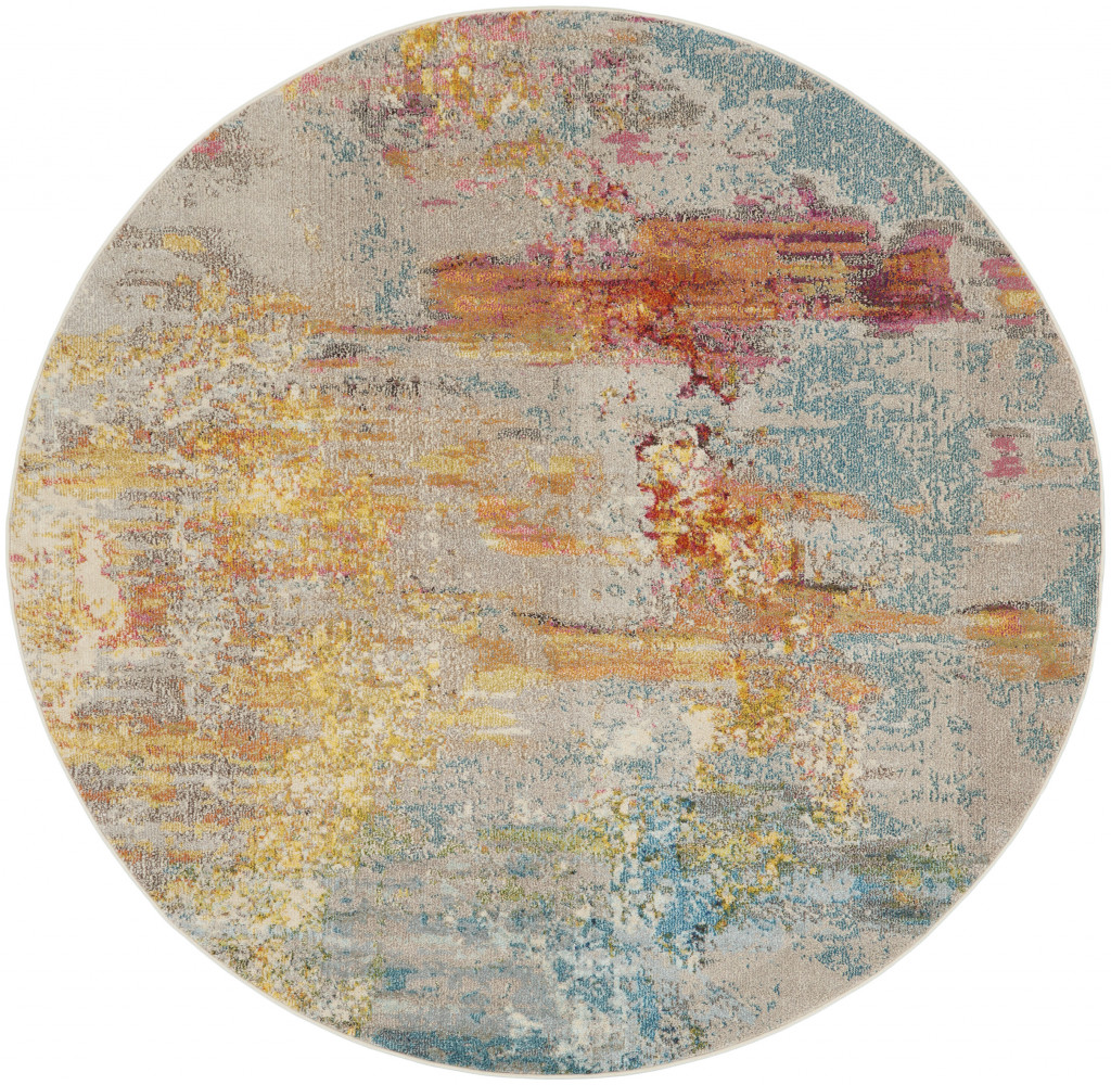 8 X 8 Sealife Round Abstract Power Loom Non Skid Area Rug