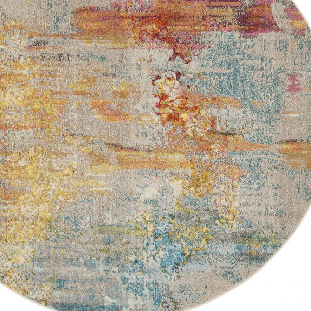8 X 8 Sealife Round Abstract Power Loom Non Skid Area Rug