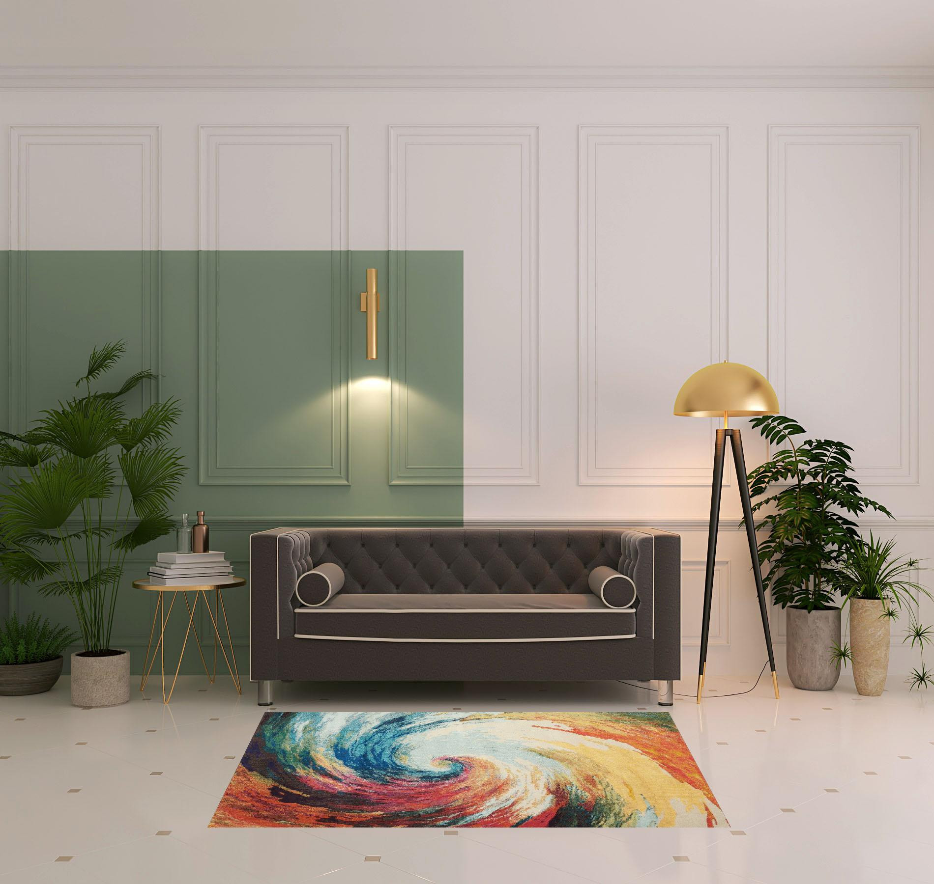 4 X 6 Wave Abstract Power Loom Non Skid Area Rug