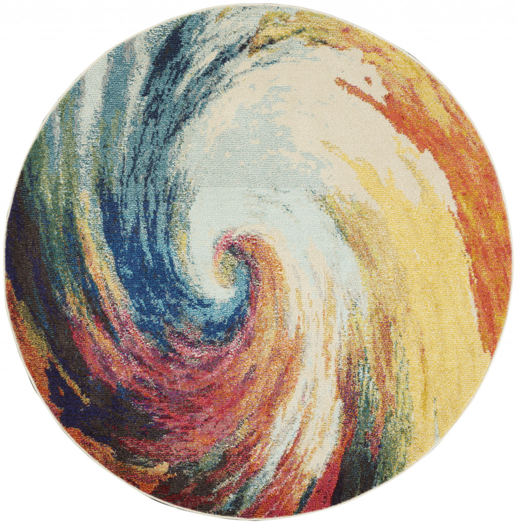 4 X 4 Wave Round Abstract Power Loom Non Skid Area Rug