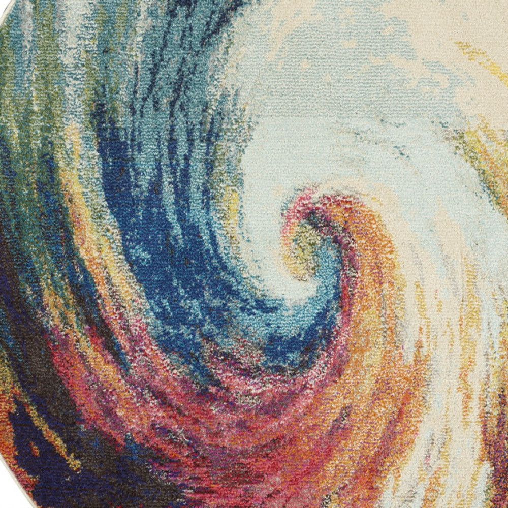 4 X 4 Wave Round Abstract Power Loom Non Skid Area Rug