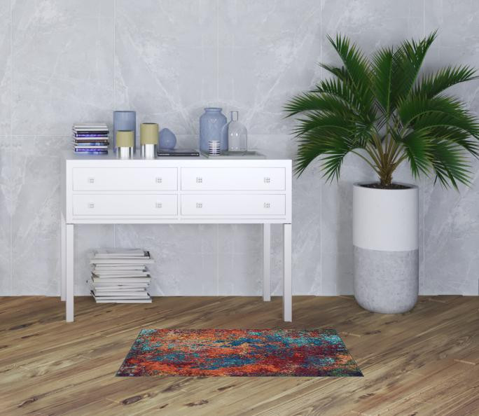 2" X 4" Atlantic Abstract Power Loom Non Skid Area Rug