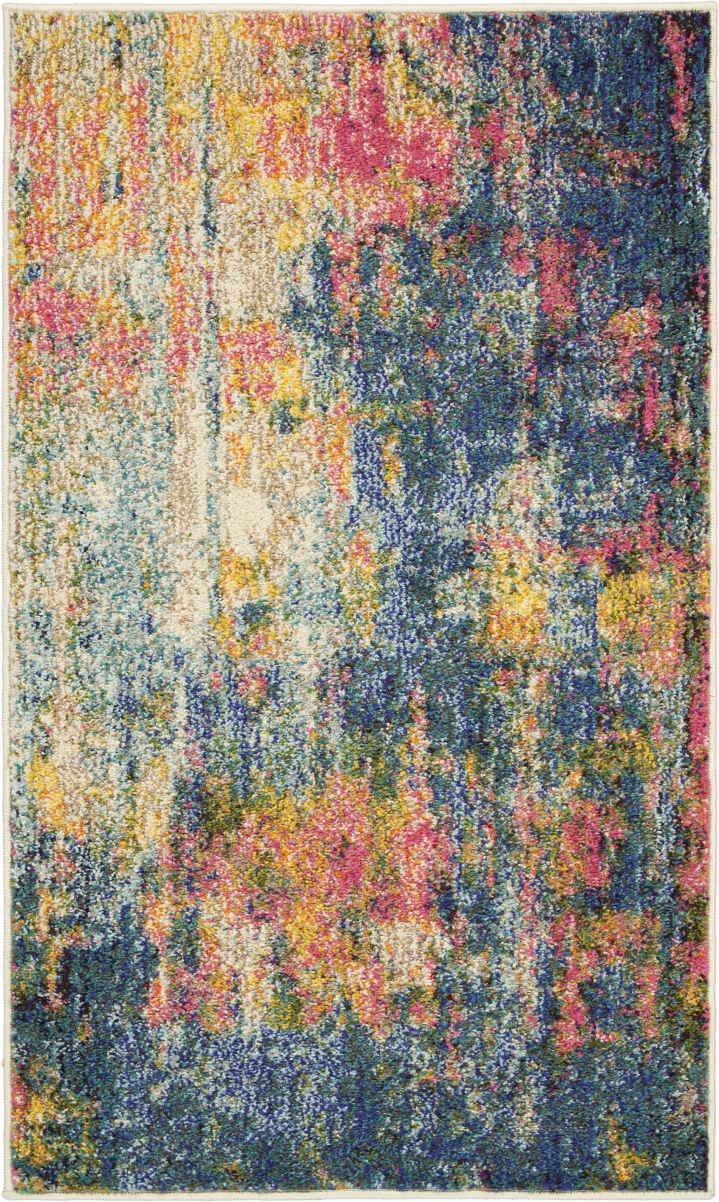 2 X 4 Blue And Yellow Abstract Power Loom Non Skid Area Rug
