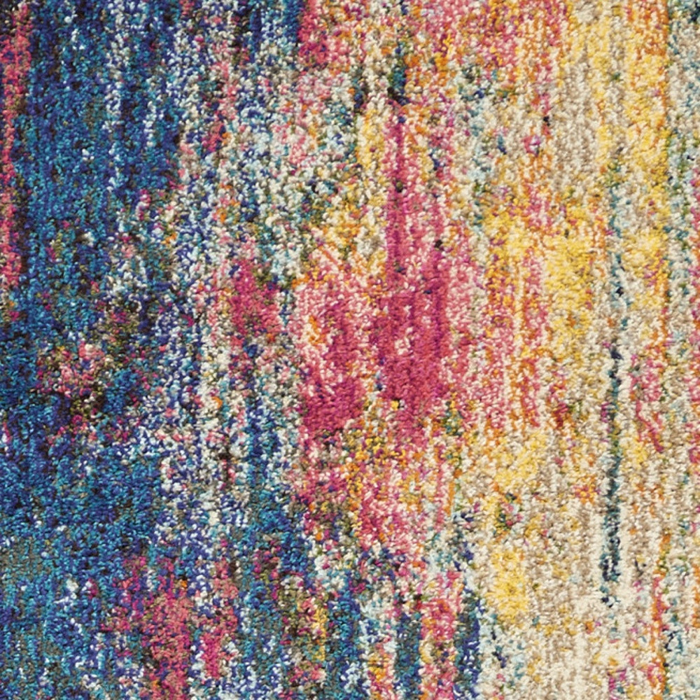 2" X 8" Blue And Yellow Abstract Power Loom Non Skid Runner Rug