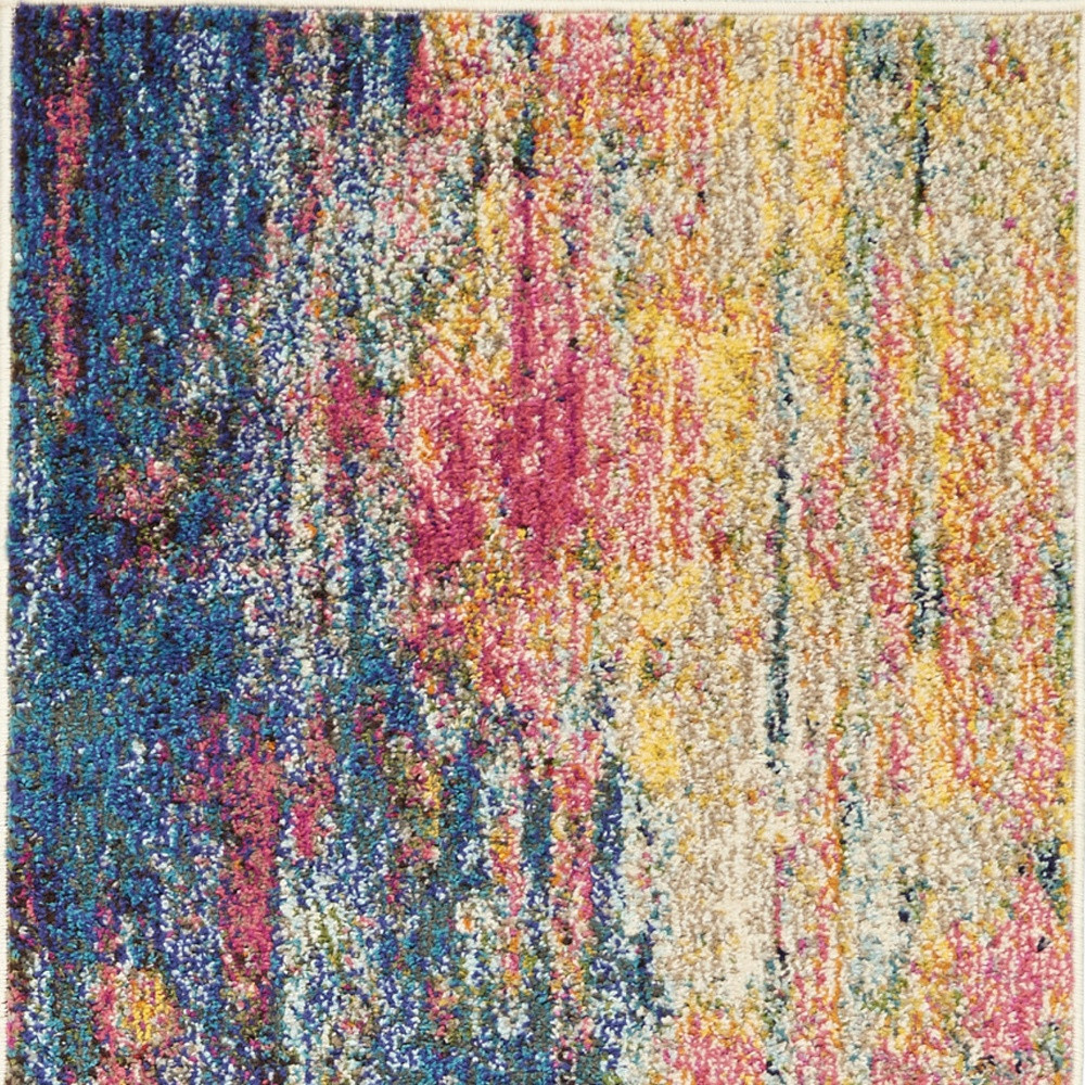 2" X 8" Blue And Yellow Abstract Power Loom Non Skid Runner Rug