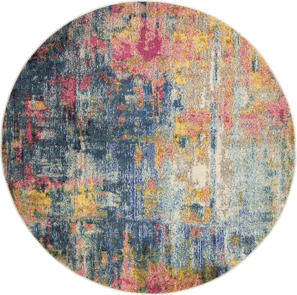 4" X 4" Blue And Yellow Abstract Power Loom Non Skid Area Rug