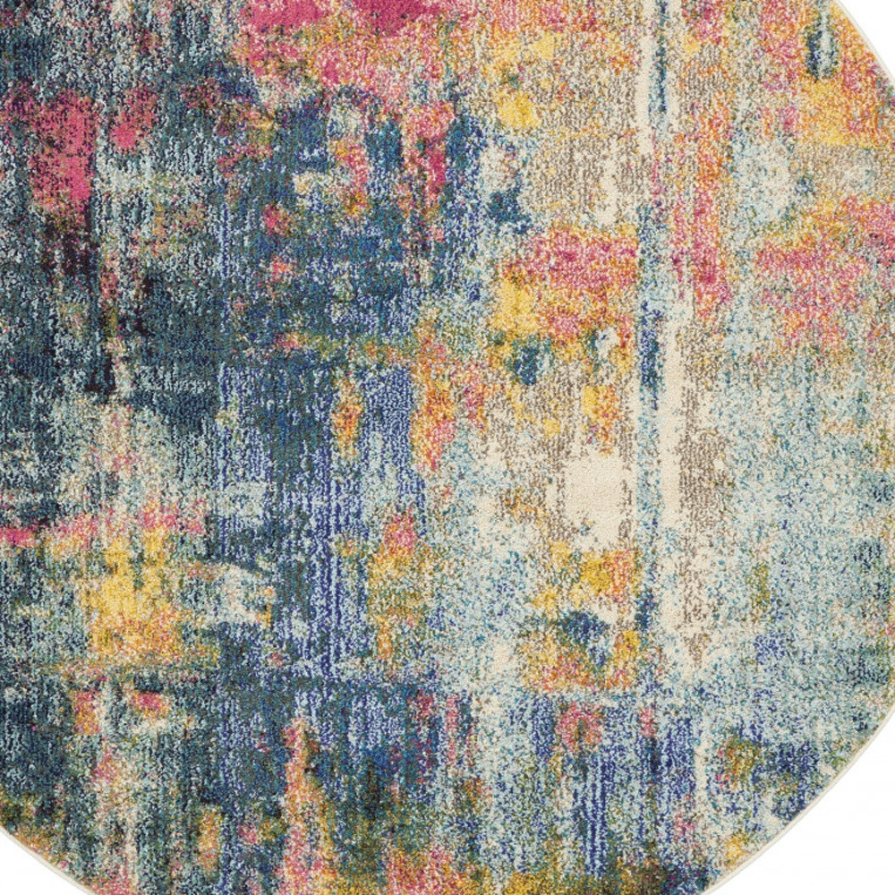 4" X 4" Blue And Yellow Abstract Power Loom Non Skid Area Rug