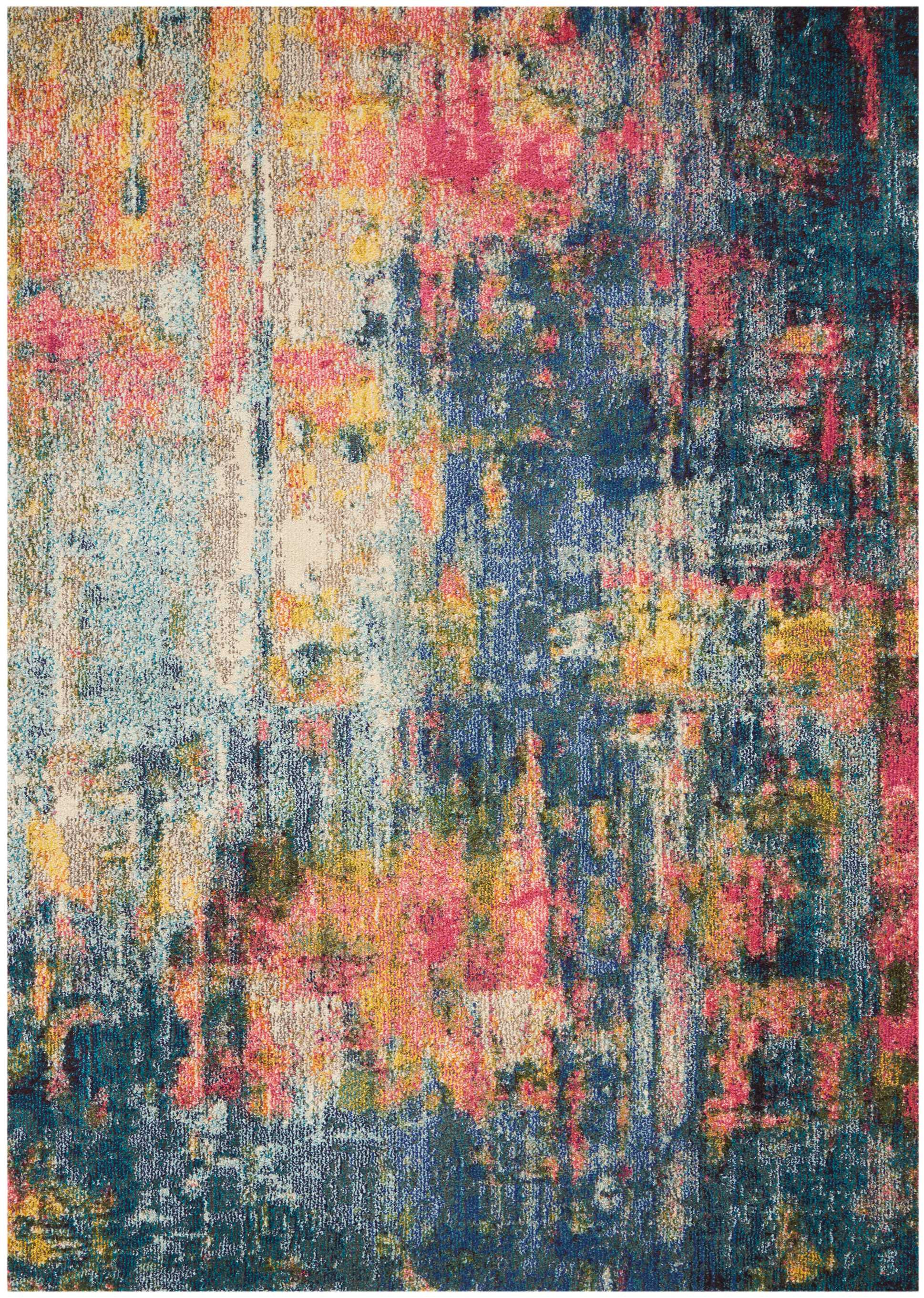 5" X 7" Blue And Yellow Abstract Power Loom Non Skid Area Rug