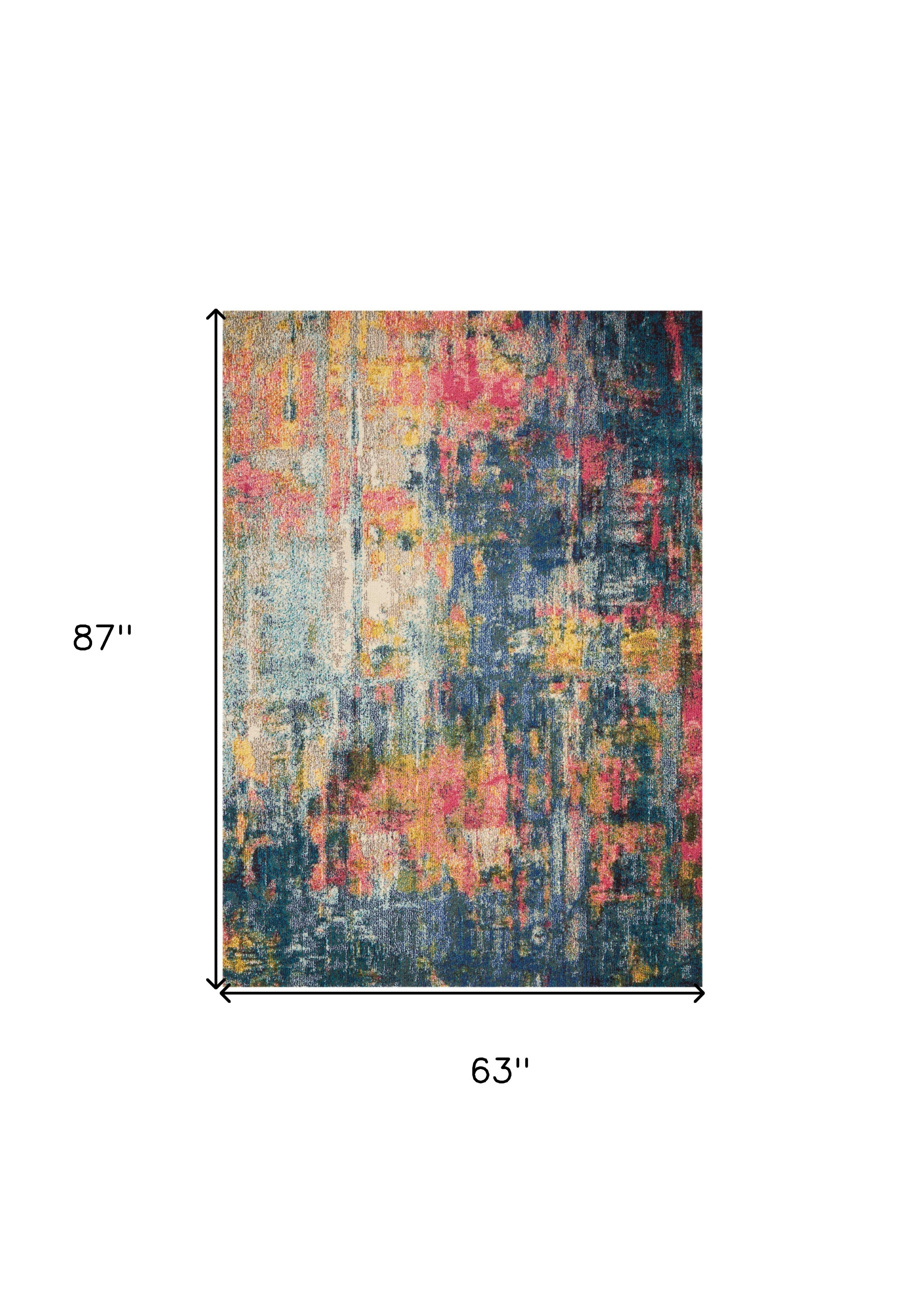 5" X 7" Blue And Yellow Abstract Power Loom Non Skid Area Rug