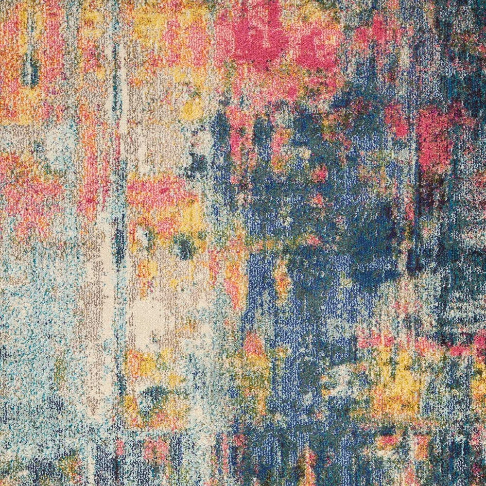 5" X 7" Blue And Yellow Abstract Power Loom Non Skid Area Rug