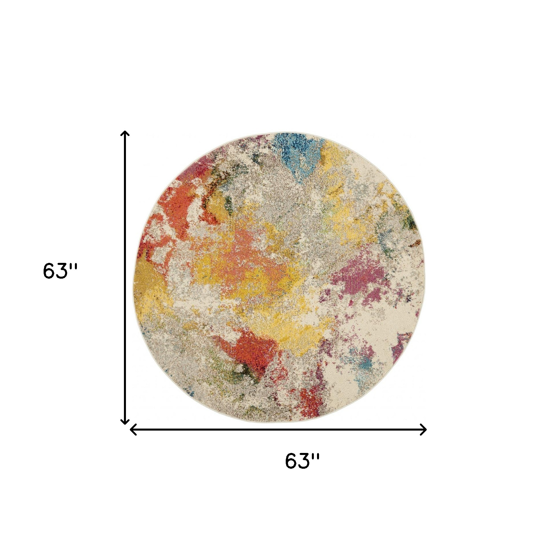 5" X 5" Ivory Round Abstract Power Loom Non Skid Area Rug