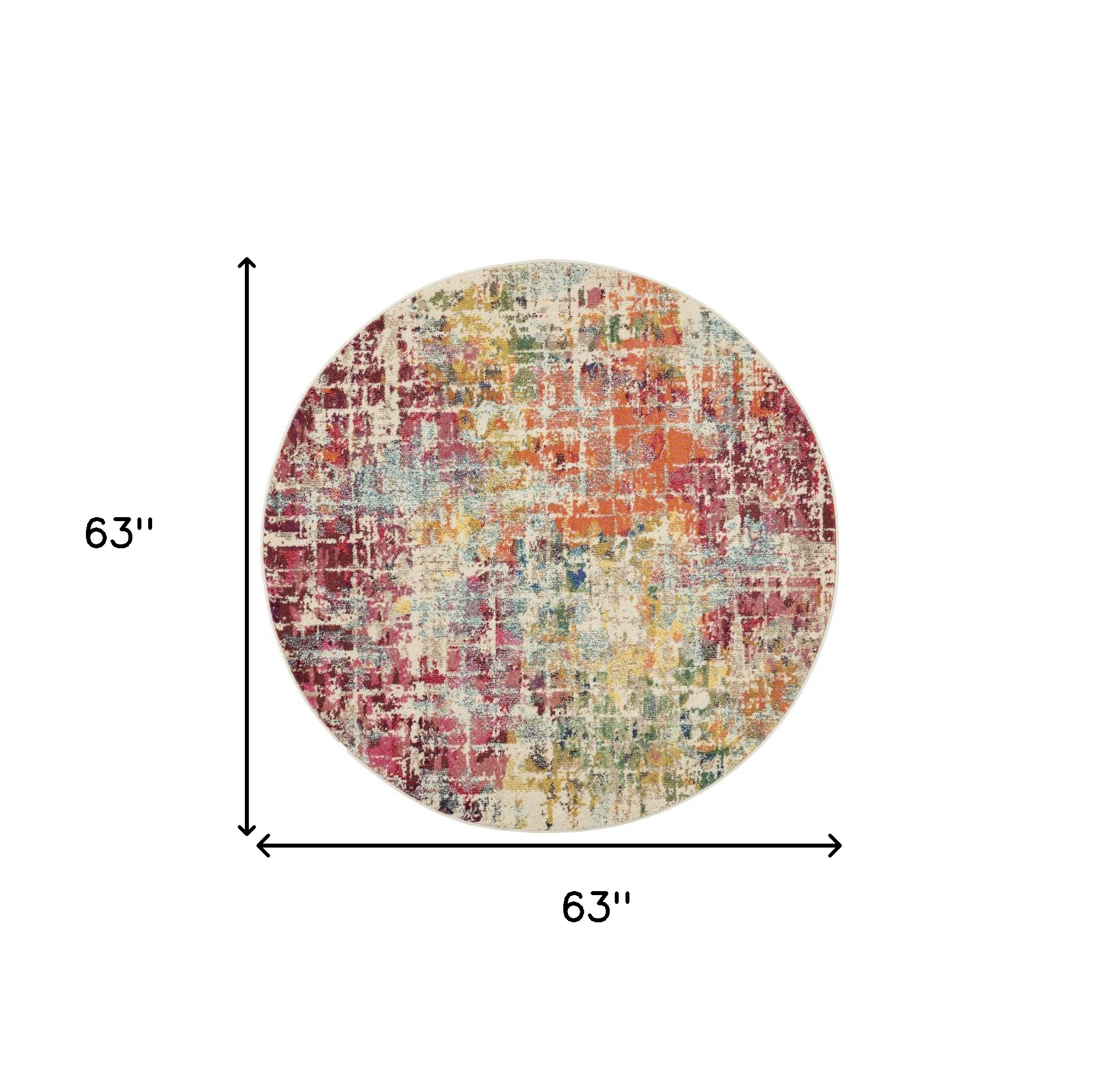 5" X 5" Pink Round Abstract Power Loom Distressed Non Skid Area Rug