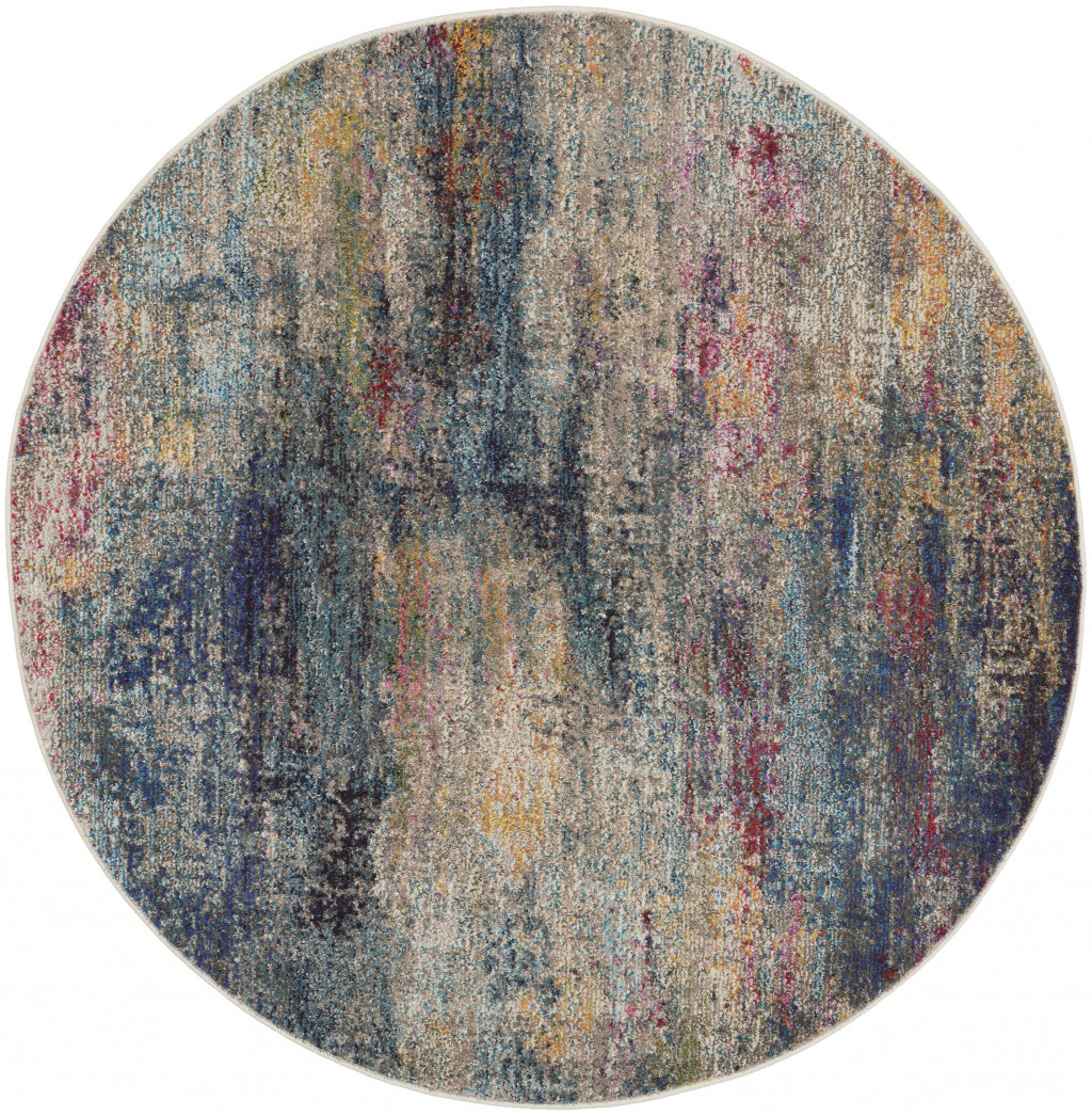 4 X 4 Multicolor Round Abstract Power Loom Non Skid Area Rug