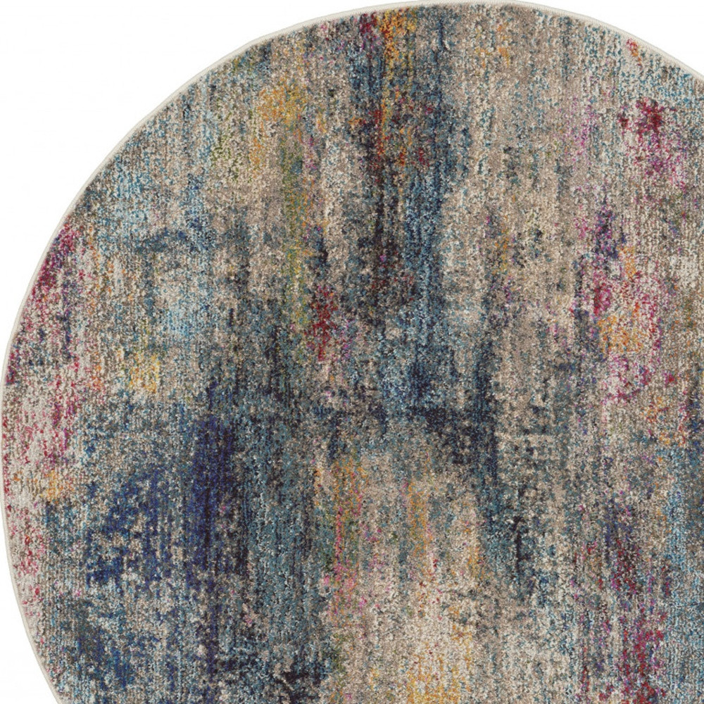 4 X 4 Multicolor Round Abstract Power Loom Non Skid Area Rug