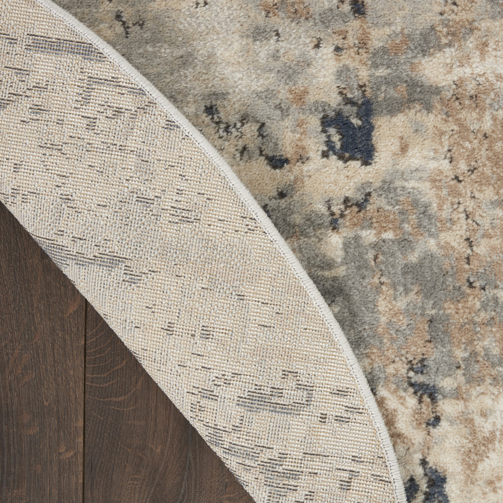 5" X 5" Beige And Grey Round Abstract Power Loom Non Skid Area Rug