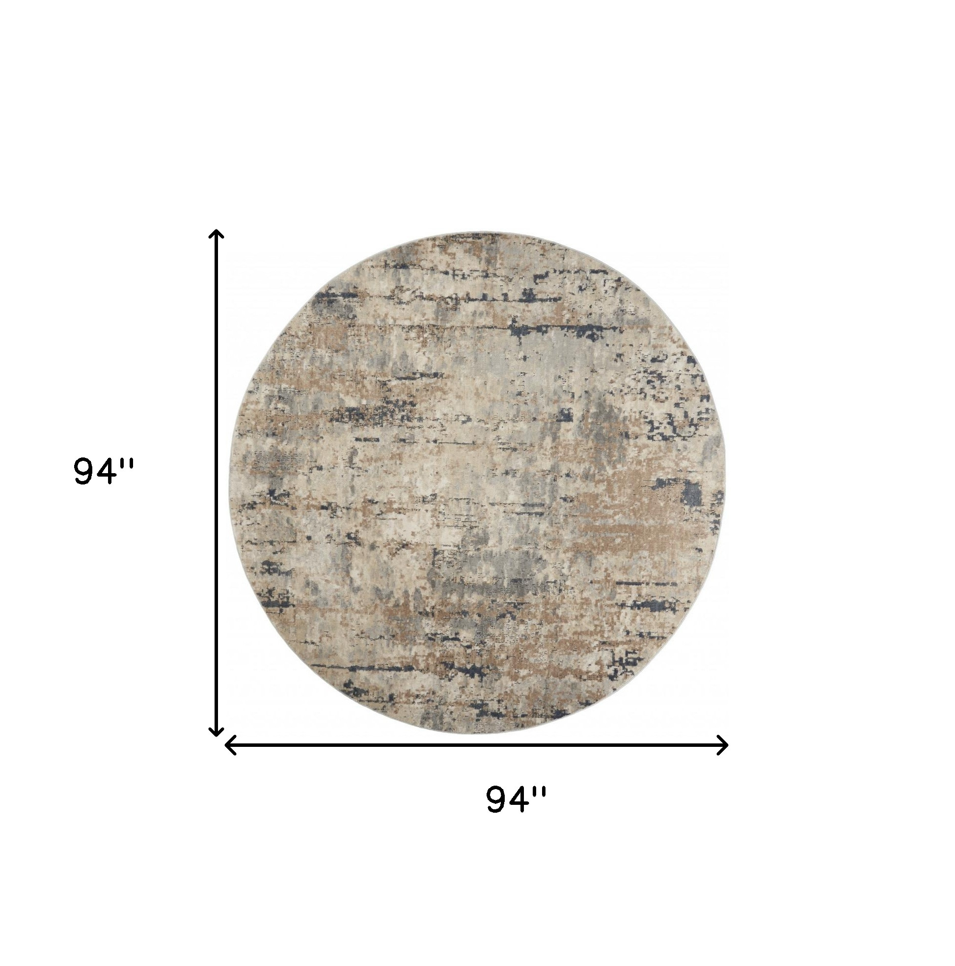8" X 8" Beige And Grey Round Abstract Power Loom Non Skid Area Rug