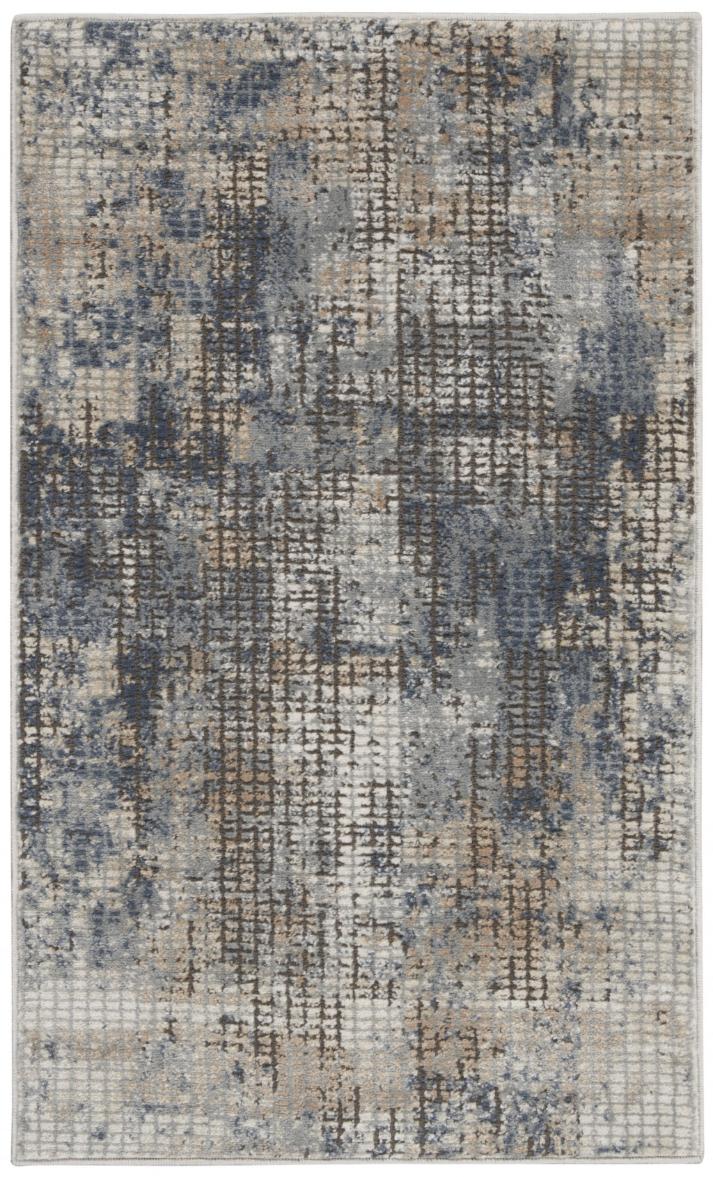 2 X 4 Blue And Beige Abstract Power Loom Distressed Non Skid Area Rug