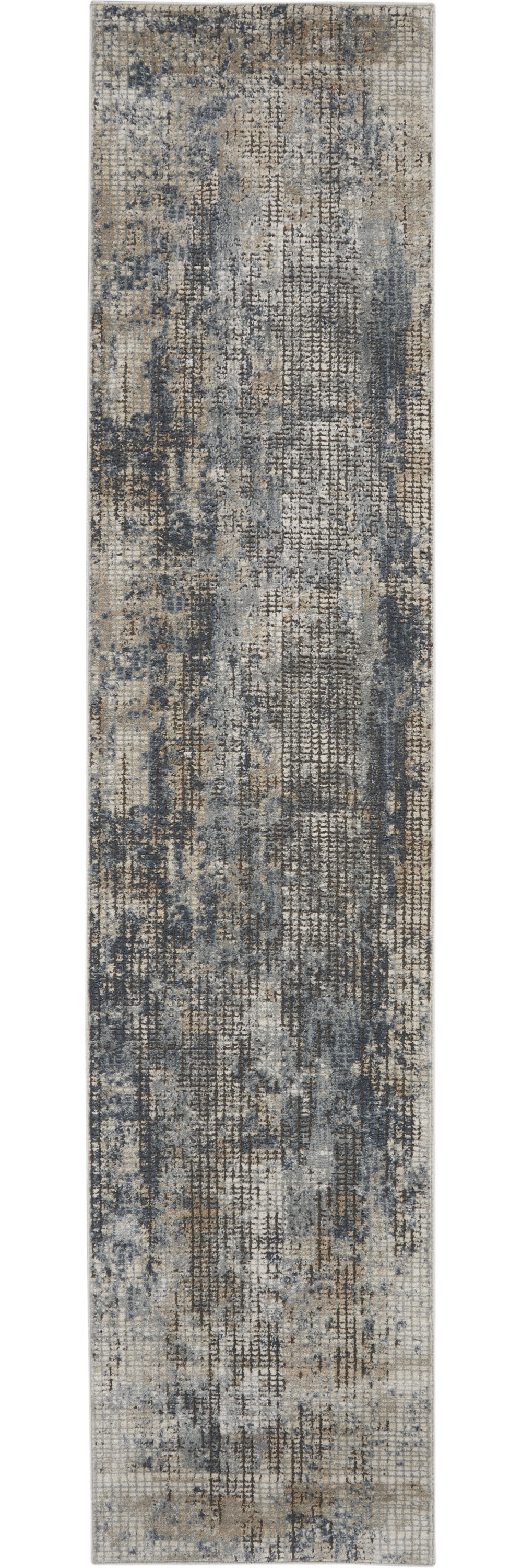 2" X 8" Blue And Beige Abstract Power Loom Distressed Non Skid Runner Rug