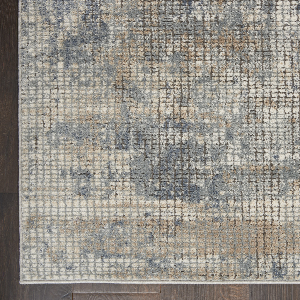 2" X 8" Blue And Beige Abstract Power Loom Distressed Non Skid Runner Rug