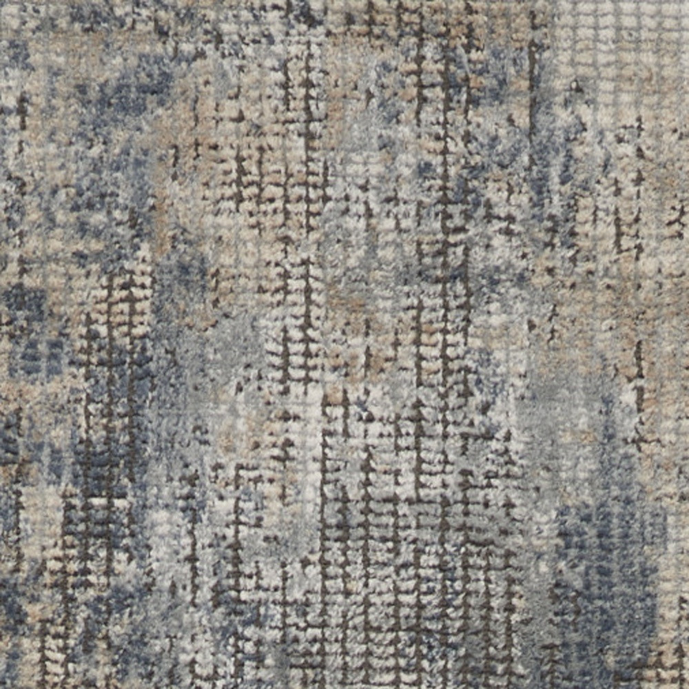 2" X 8" Blue And Beige Abstract Power Loom Distressed Non Skid Runner Rug