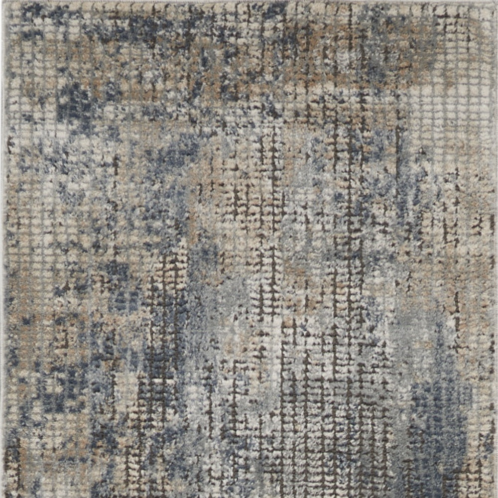 2" X 8" Blue And Beige Abstract Power Loom Distressed Non Skid Runner Rug