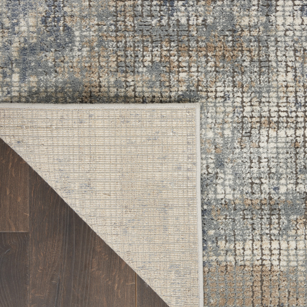 2" X 8" Blue And Beige Abstract Power Loom Distressed Non Skid Runner Rug