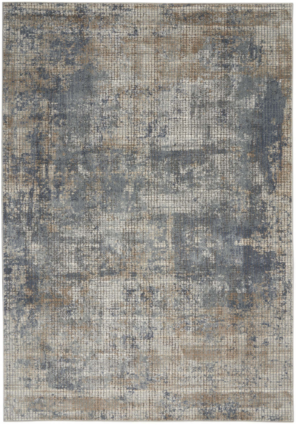 5 X 7 Blue And Beige Abstract Power Loom Distressed Non Skid Area Rug