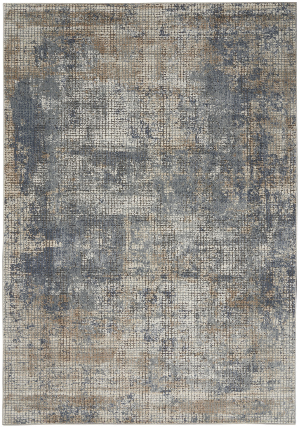 5" X 7" Blue And Beige Abstract Power Loom Distressed Non Skid Area Rug