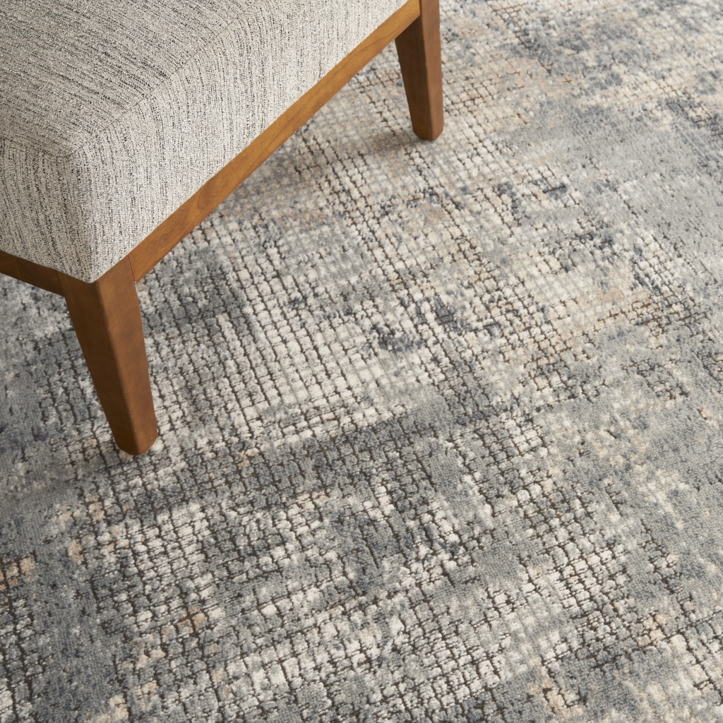 5" X 7" Blue And Beige Abstract Power Loom Distressed Non Skid Area Rug
