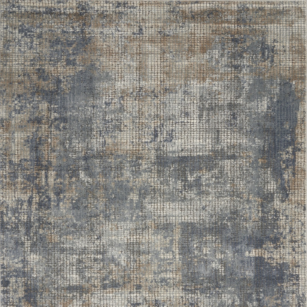 5" X 7" Blue And Beige Abstract Power Loom Distressed Non Skid Area Rug