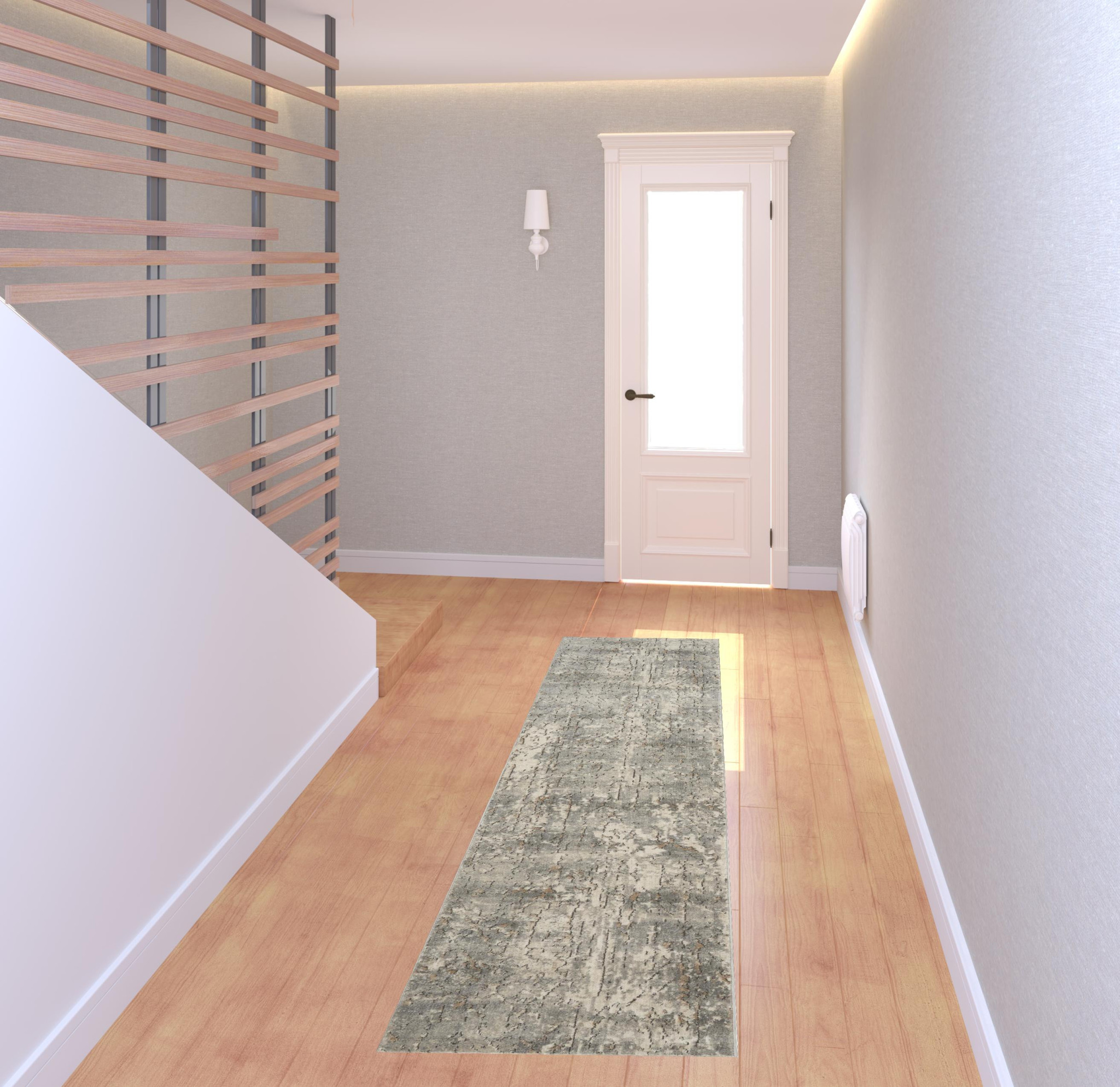 2 X 8 Beige And grey Abstract Power Loom Non Skid Runner Rug