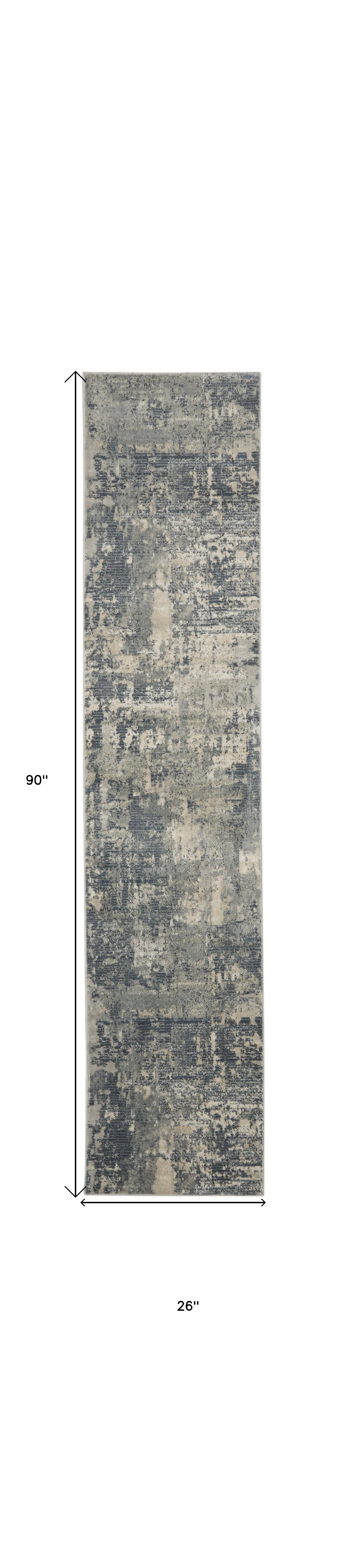 2" X 8" Grey And Beige Abstract Power Loom Non Skid Runner Rug
