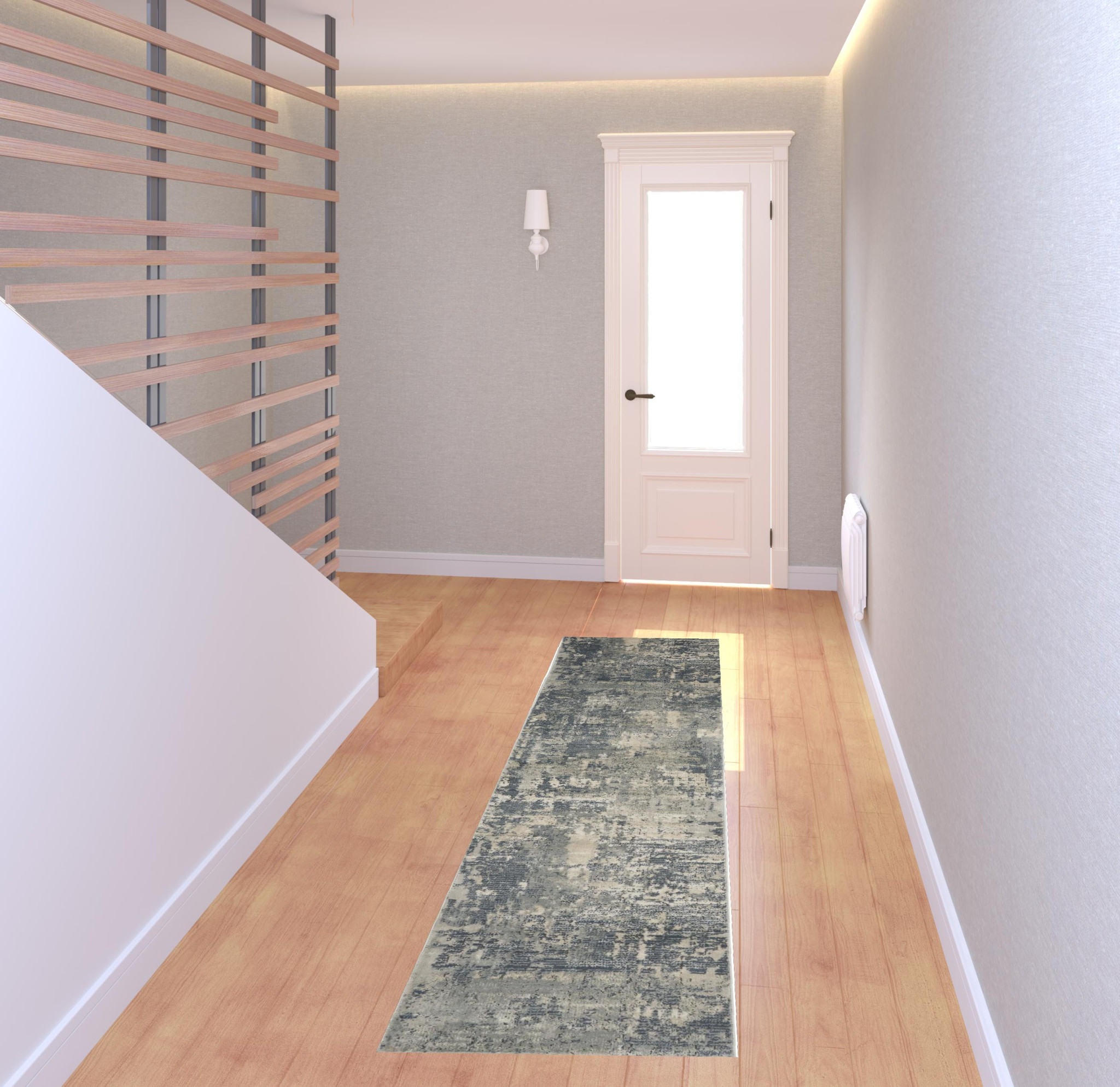 2" X 8" Grey And Beige Abstract Power Loom Non Skid Runner Rug