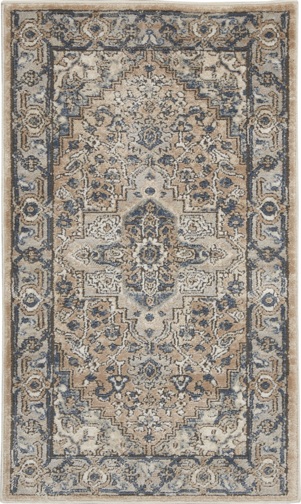 2" X 4" Beige And Grey Oriental Power Loom Non Skid Area Rug