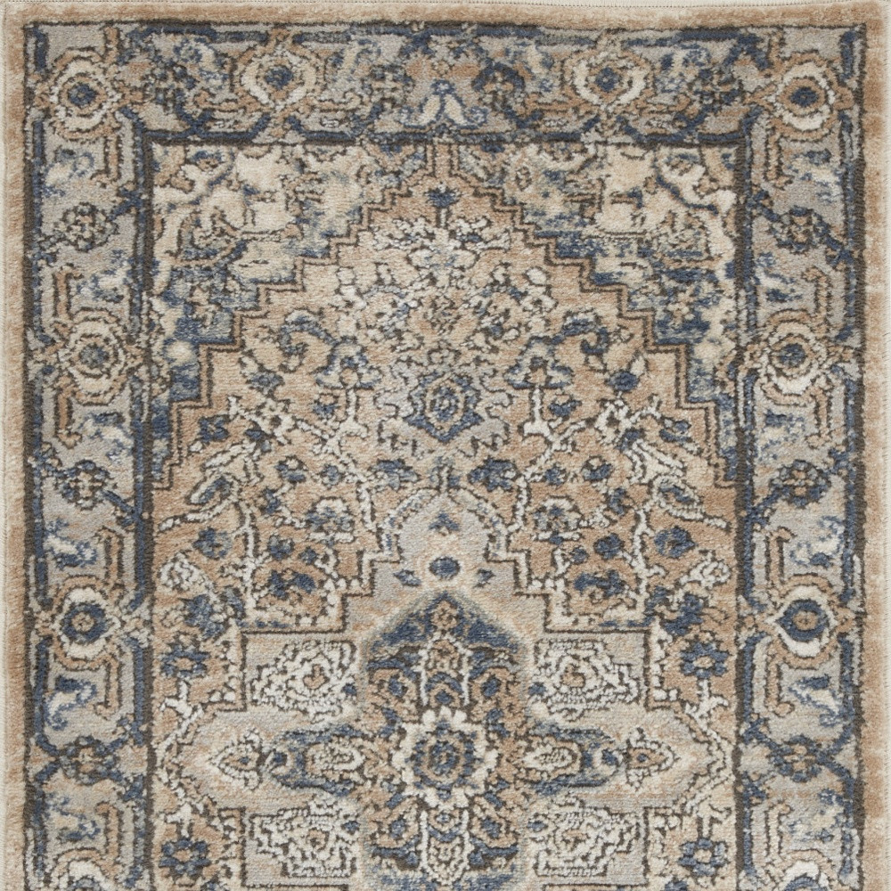 2" X 4" Beige And Grey Oriental Power Loom Non Skid Area Rug