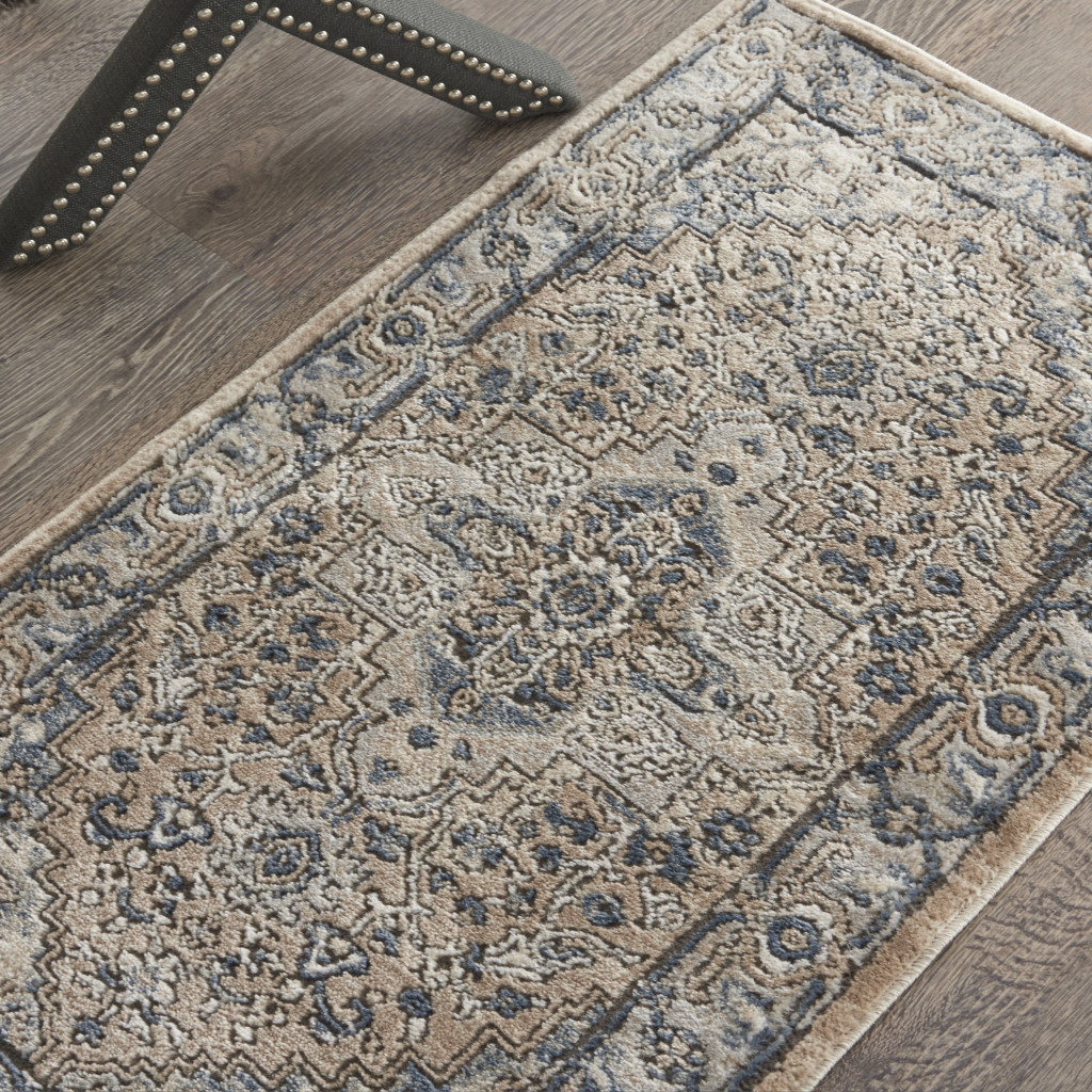 2" X 4" Beige And Grey Oriental Power Loom Non Skid Area Rug