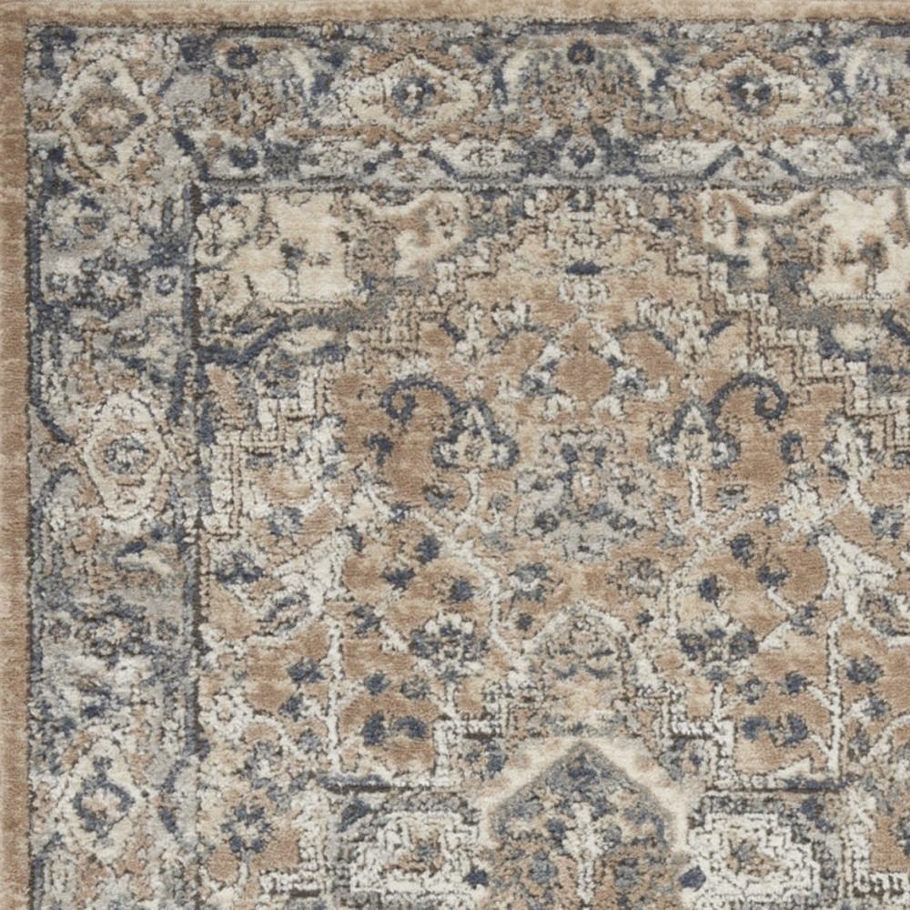 3" X 5" Beige And Grey Oriental Power Loom Non Skid Area Rug
