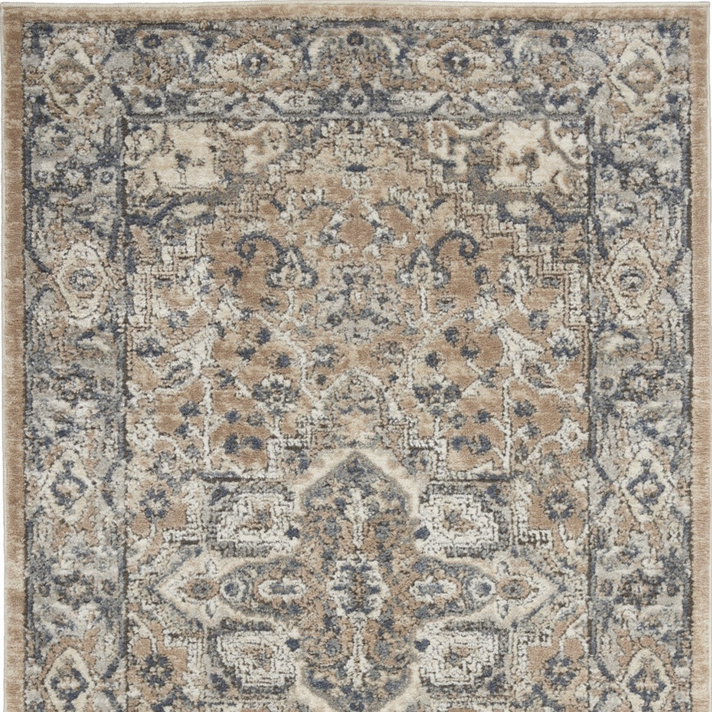 3" X 5" Beige And Grey Oriental Power Loom Non Skid Area Rug