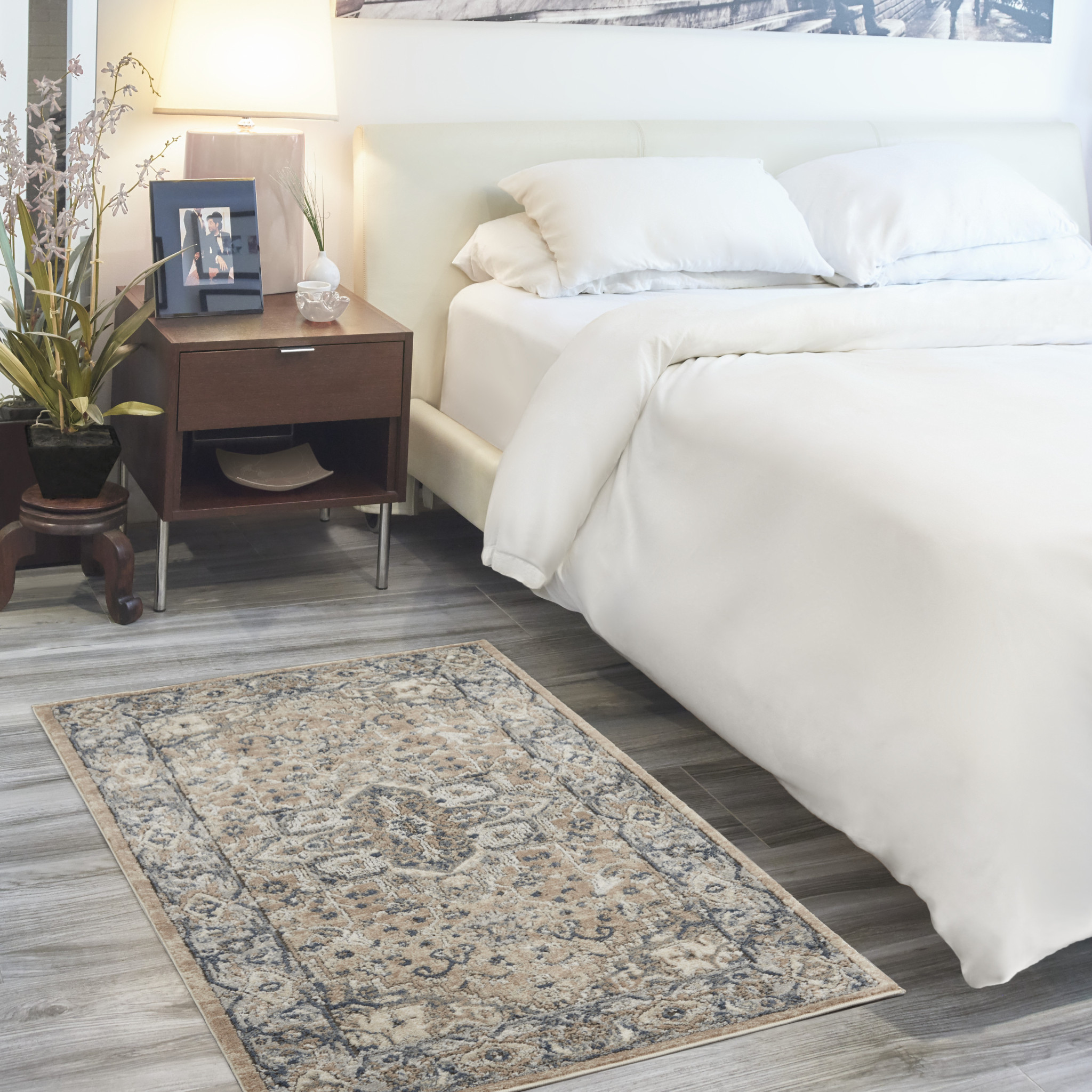 3" X 5" Beige And Grey Oriental Power Loom Non Skid Area Rug