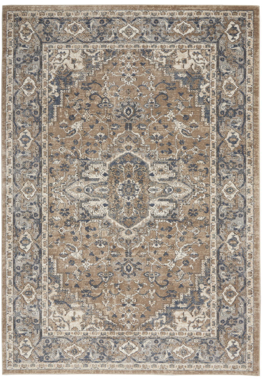 4" X 6" Beige And Grey Oriental Power Loom Non Skid Area Rug