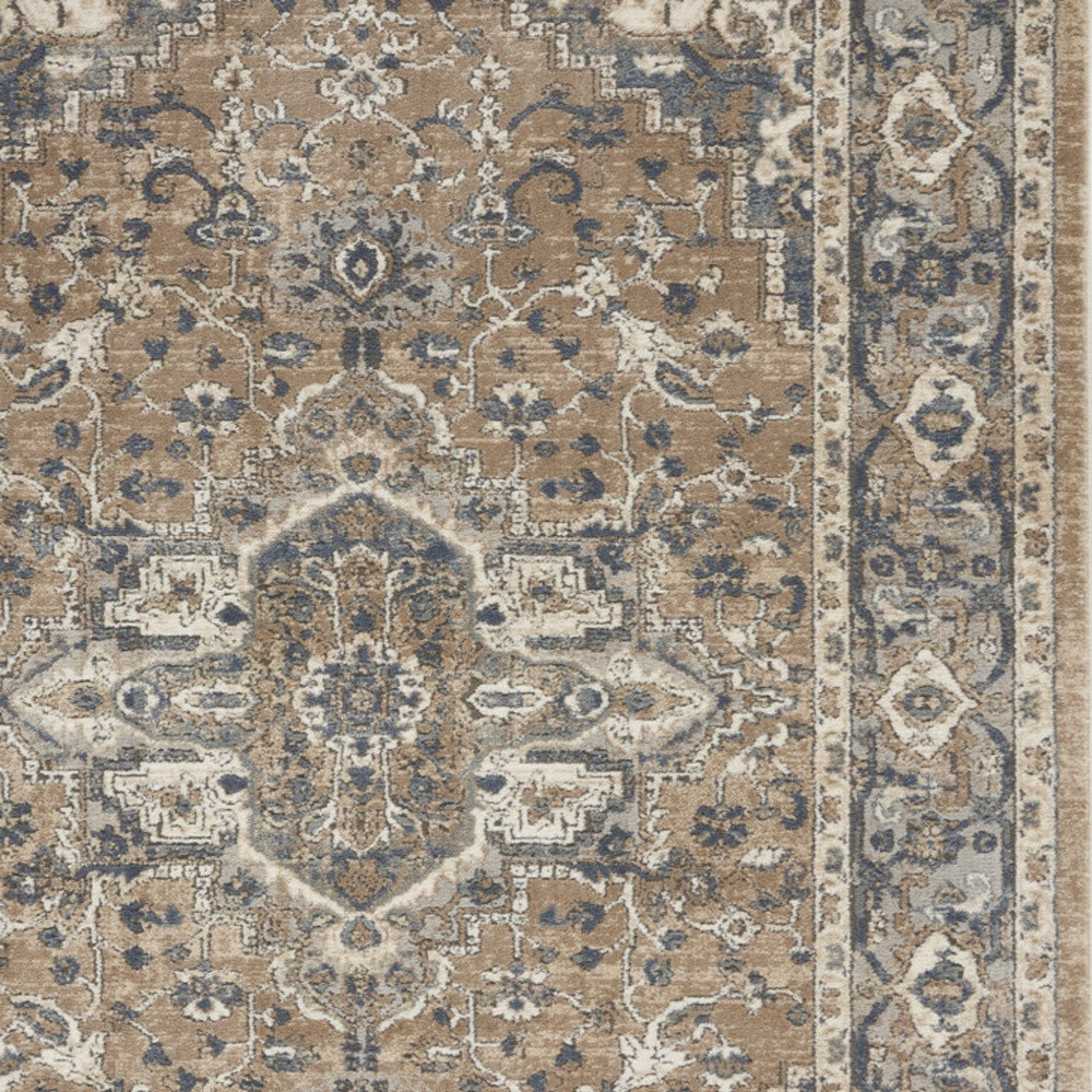 4" X 6" Beige And Grey Oriental Power Loom Non Skid Area Rug