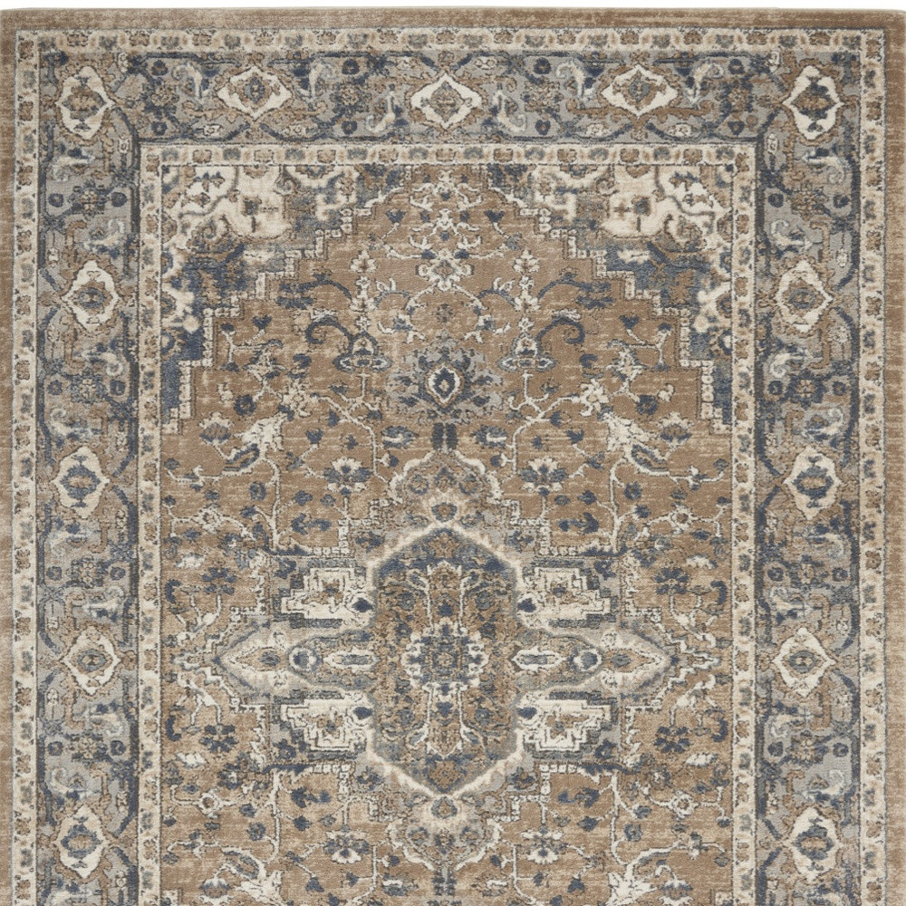 4" X 6" Beige And Grey Oriental Power Loom Non Skid Area Rug