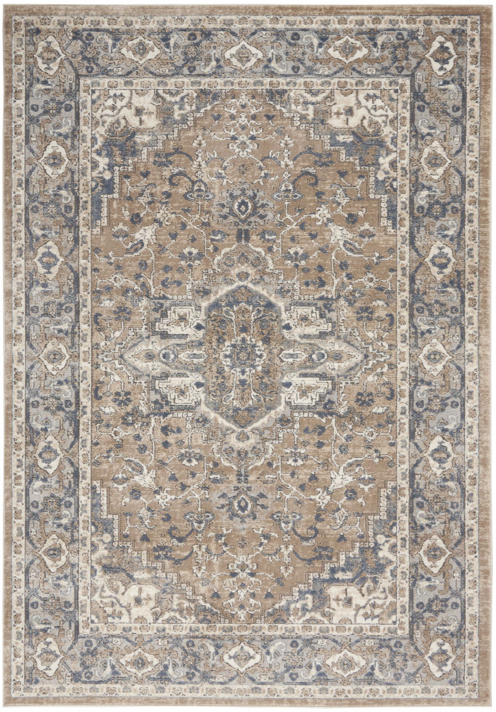 5 X 7 Beige And grey Oriental Power Loom Non Skid Area Rug