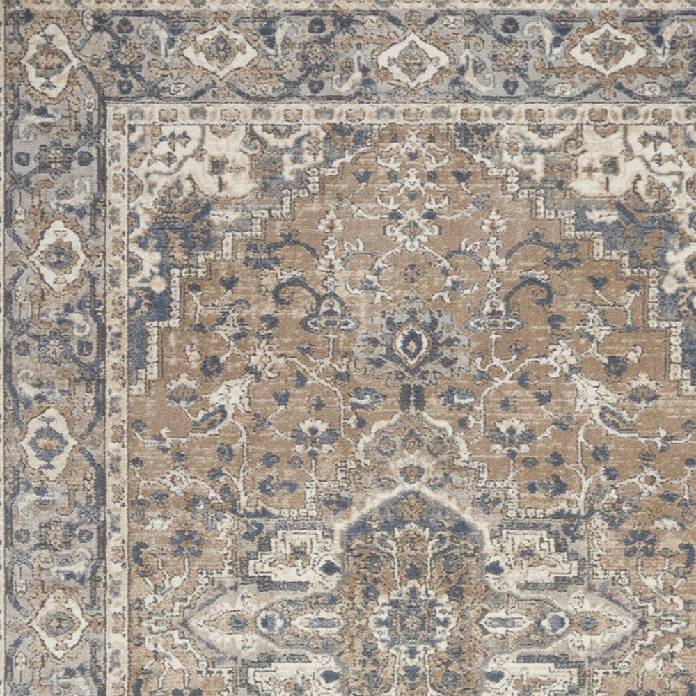 5 X 7 Beige And grey Oriental Power Loom Non Skid Area Rug
