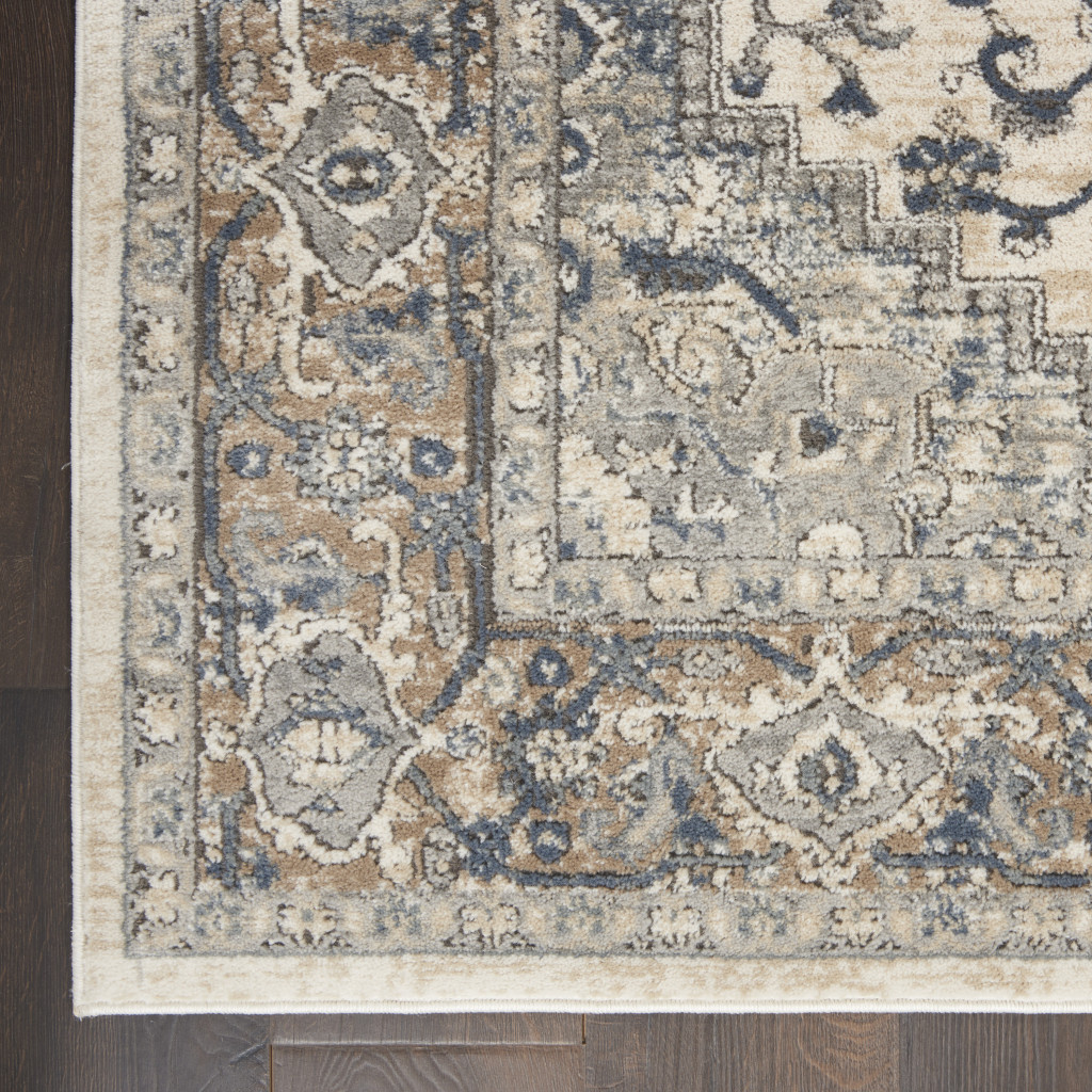 4" X 6" Ivory And Grey Oriental Power Loom Non Skid Area Rug