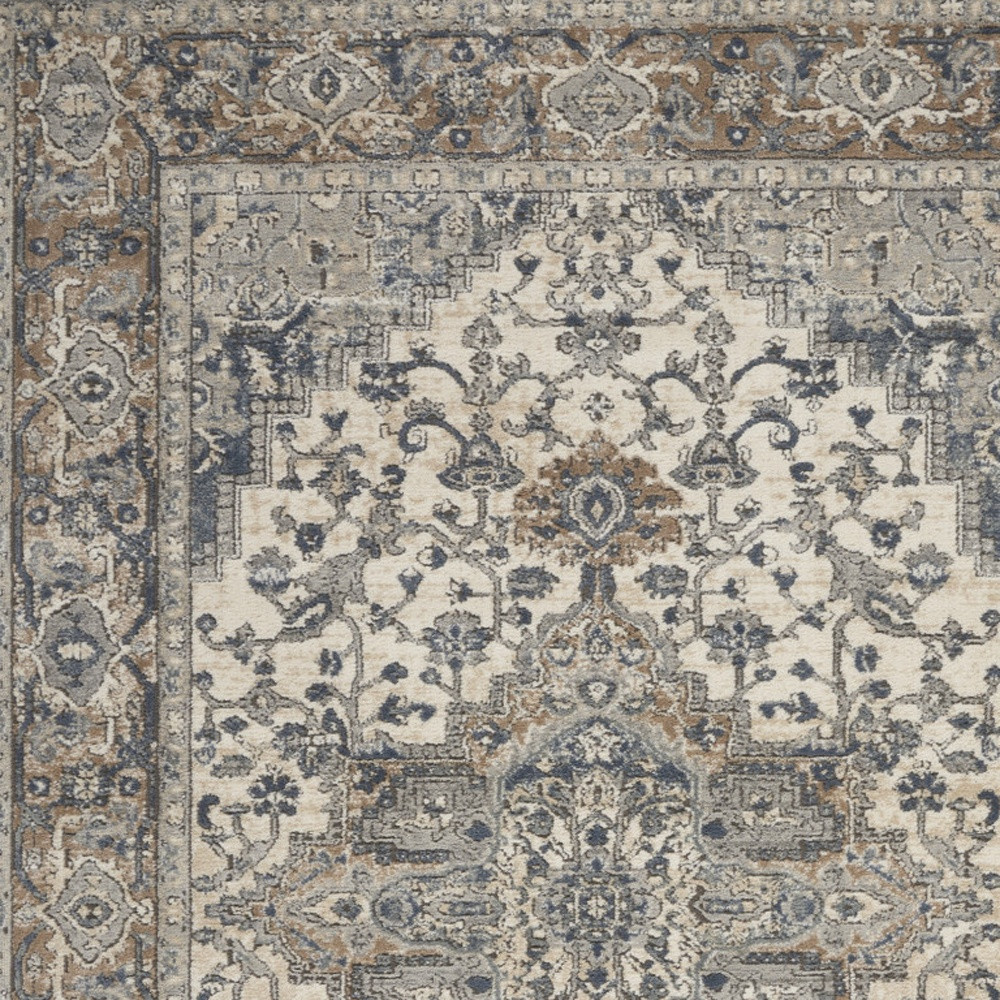 4" X 6" Ivory And Grey Oriental Power Loom Non Skid Area Rug
